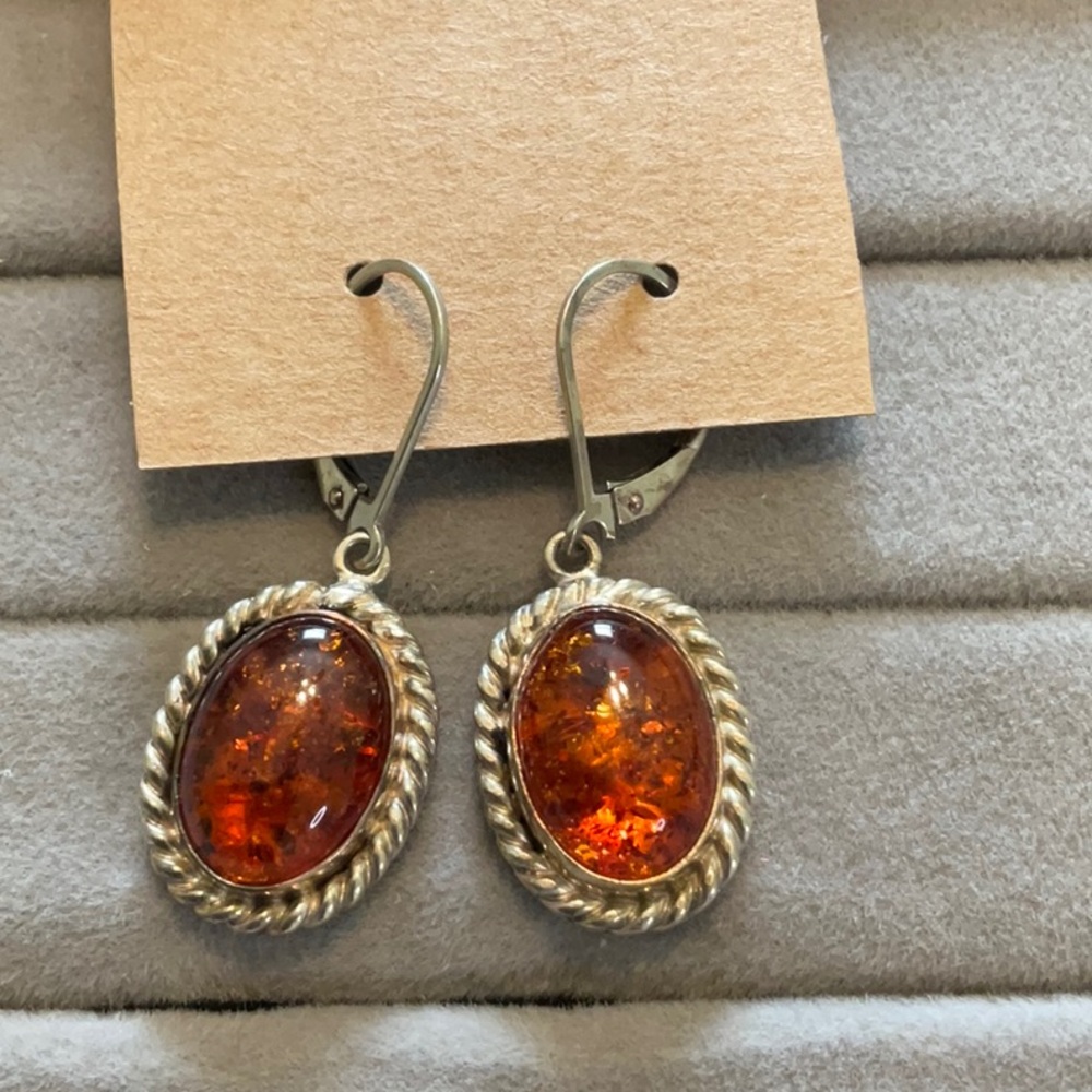 JAY KING STERLING SILVER AMBER DROP DANGLE EARRINGS 925